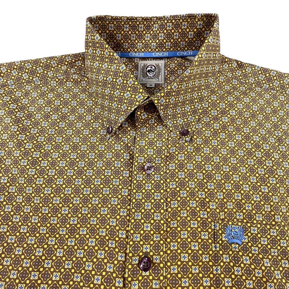 Cinch Shirt Men Medium Brown Geometric Floral Long Sleeve Button Down Cowboy